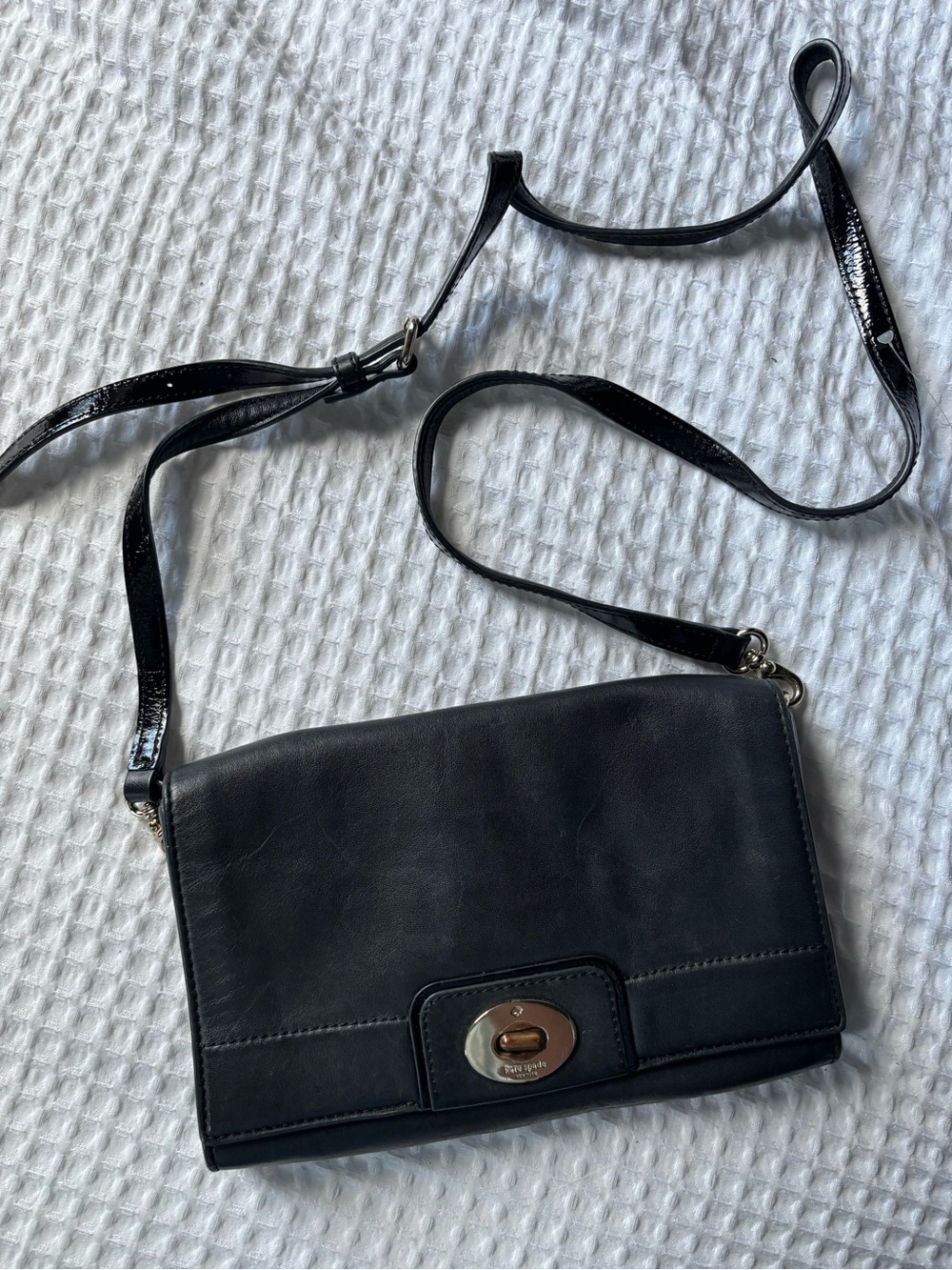 kate spade Black Leather Crossbody with Turn-Lock Detail